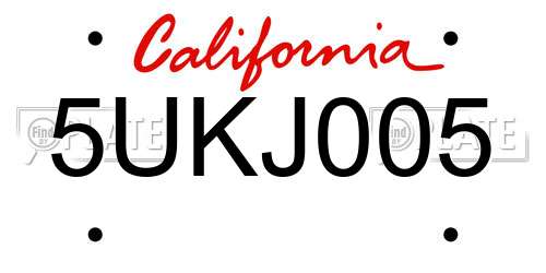 5UKJ005 California License Plate