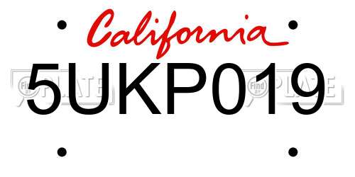5UKP019 California License Plate