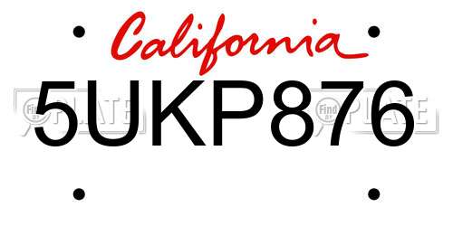5UKP876 California License Plate