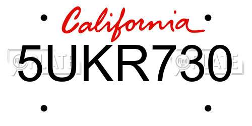 5UKR730 California License Plate