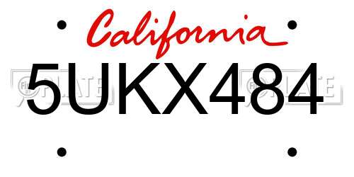 5UKX484 California License Plate