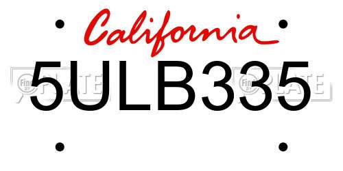 5ULB335 California License Plate