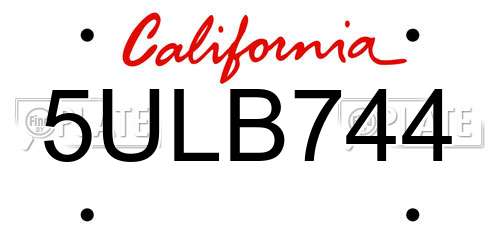 5ULB744 California License Plate