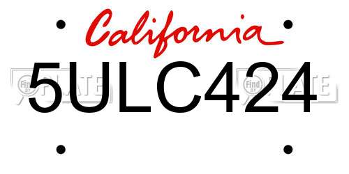 5ULC424 California License Plate