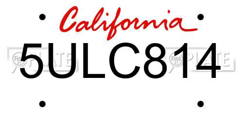 5ULC814 California License Plate