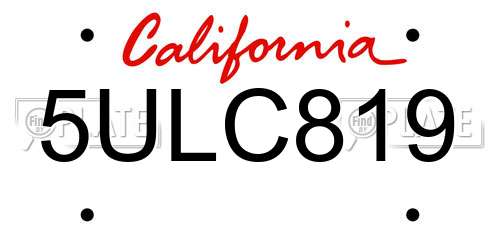5ULC819 California License Plate