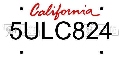 5ULC824 California License Plate