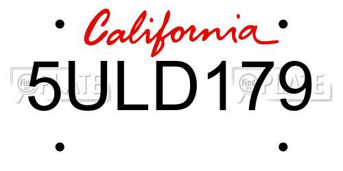 5ULD179 California License Plate