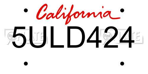 5ULD424 California License Plate