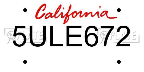 5ULE672 California License Plate