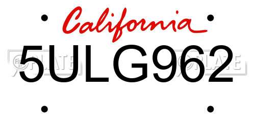 5ULG962 California License Plate