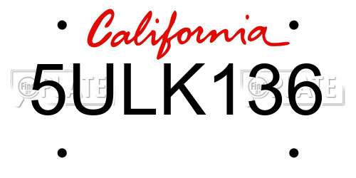 5ULK136 California License Plate