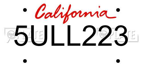 5ULL223 California License Plate
