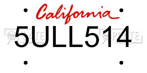 5ULL514 California License Plate