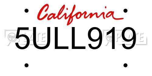 5ULL919 California License Plate