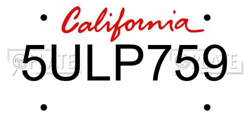 5ULP759 California License Plate