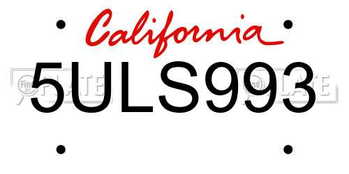 5ULS993 California License Plate