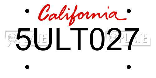 5ULT027 California License Plate