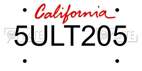 5ULT205 California License Plate