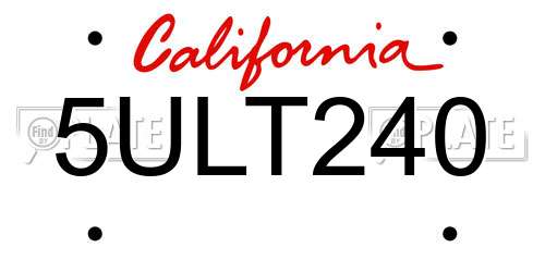 5ULT240 California License Plate
