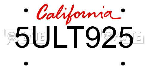 5ULT925 California License Plate