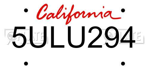 5ULU294 California License Plate