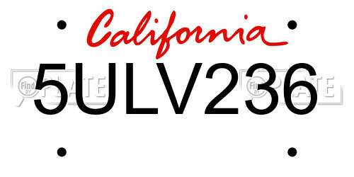 5ULV236 California License Plate