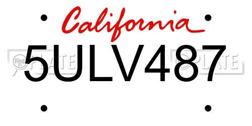 5ULV487 California License Plate