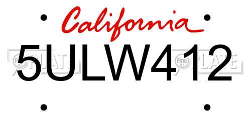 5ULW412 California License Plate