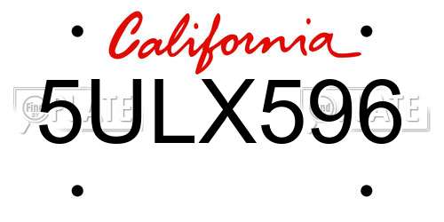 5ULX596 California License Plate