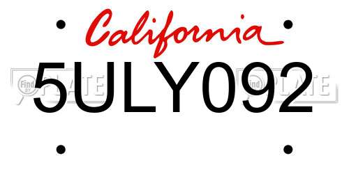 5ULY092 California License Plate