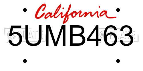 5UMB463 California License Plate