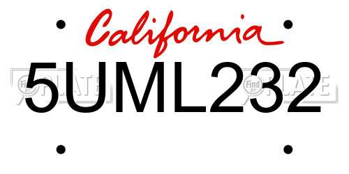5UML232 California License Plate