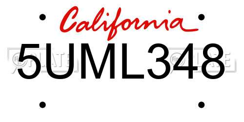 5UML348 California License Plate