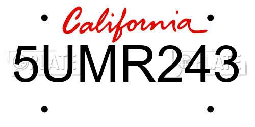 5UMR243 California License Plate