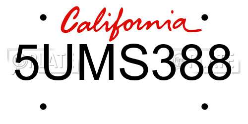 5UMS388 California License Plate