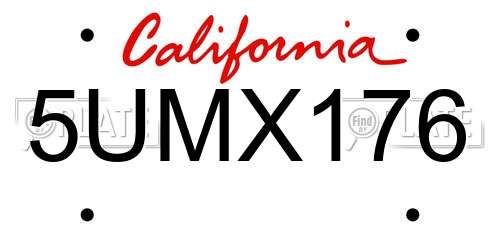 5UMX176 California License Plate