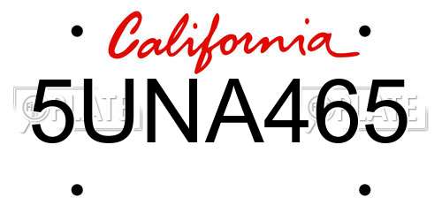 5UNA465 California License Plate