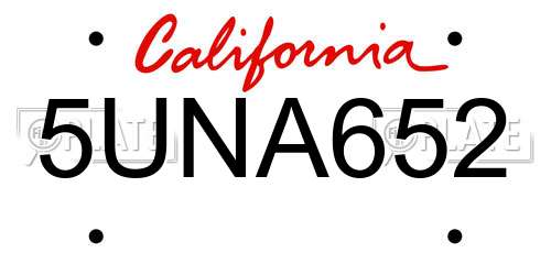 5UNA652 California License Plate