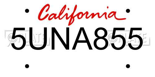 5UNA855 California License Plate