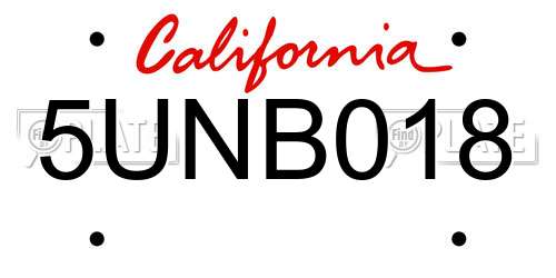 5UNB018 California License Plate