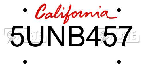 5UNB457 California License Plate