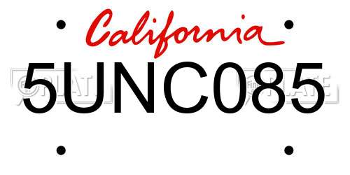 5UNC085 California License Plate