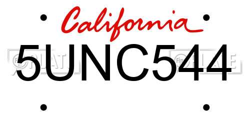 5UNC544 California License Plate