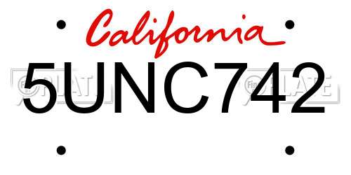 5UNC742 California License Plate