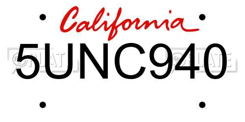 5UNC940 California License Plate