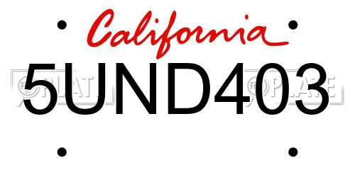 5UND403 California License Plate