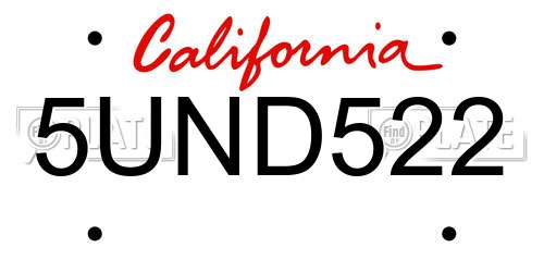 5UND522 California License Plate