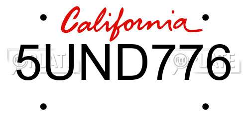 5UND776 California License Plate