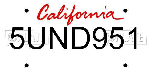 5UND951 California License Plate